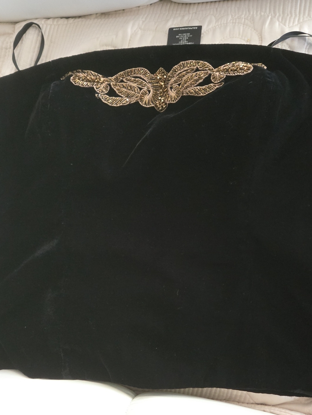 Black Velvet Strapless Top with Gold Embellishment